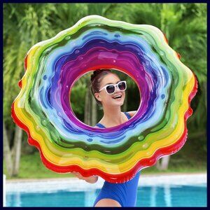 NIB Rainbow Ribbon Tube Inflatable Pool Float/Raft by Bestway 41.5"x41.5"x10.5"